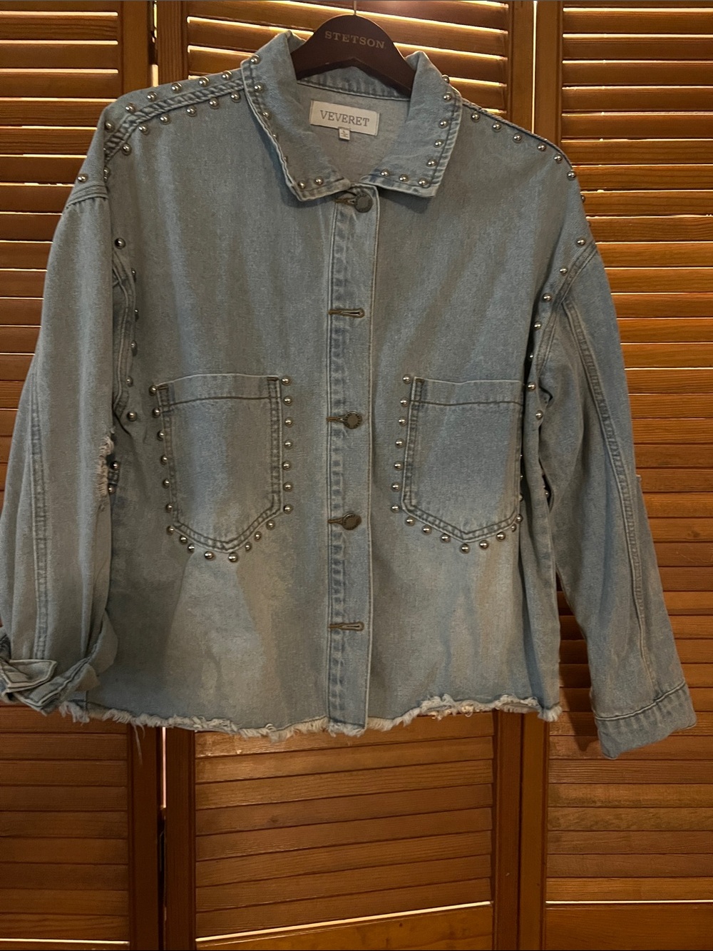 Veveret Light Blue Studded Denim Jacket - Women's